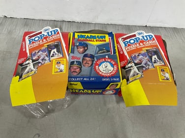 Topps vintage collectible cards and baseball stars heads up decor