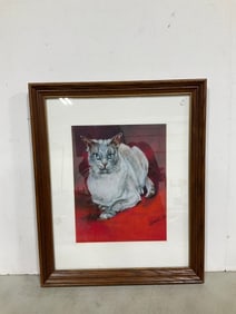 Framed and signed siamese cat print(18.5in.x23in.)