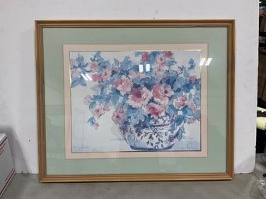 Framed watercolor artwork signed Nancy Lund(27.5in.x34in.)