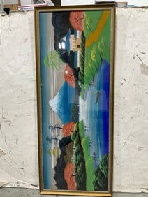 Framed waterfall landscape/mount Fuji artwork(17.5in.x44in.)