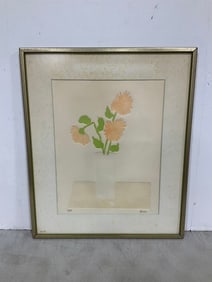 Framed floral artwork signed in pencil(21in.x25in.)