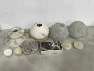 Glass lampshades and marble bases