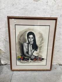 Framed Nude at the Table art print by Sandu Liberman(26in.x32in.)