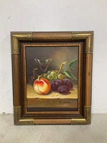 Framed and igned fruit theme artwork(12in.x14in.)