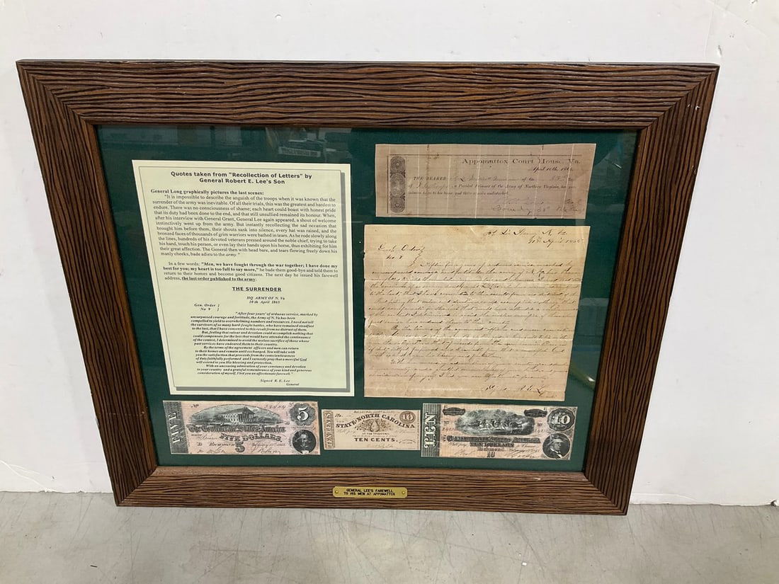 Framed Robert Lee Documents/Reproduction Bills (20inx24in): Framed Robert Lee Documents/Reproduction Bills (20inx24in)