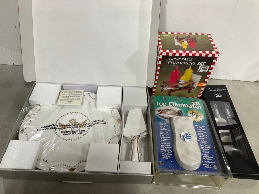 Picnic Table Condiment Set, Gorham Cake Tray/Server Set, Ice Eliminator, and more: Picnic Table Condiment Set, Gorham Cake Tray/Server Set, Ice Eliminator, and more