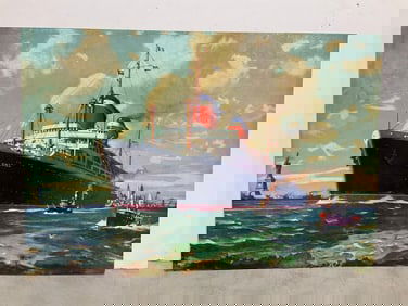 Vintage SS America US Ship Print by W.J. Aylward (20inx29in)