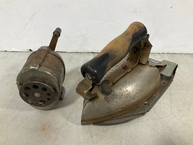 Vintage Iron with Plate, and Pencil Sharpener