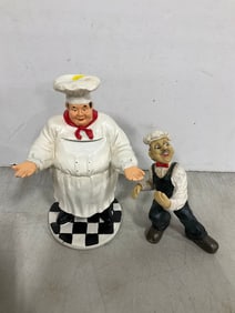 French Chef Figure (10.5in Tall) and Italian Chef Wine Bottle Holder