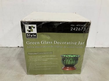 Green Glass Decorative Jar *new in box*
