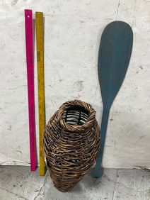 Wicker Basket (25in Tall), Wooden Paddle, and more