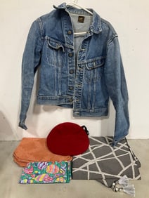 Lee denim jacket(size N/A), table runners, and more