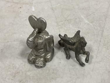 Pewter elephant(1.5in.tall) and other pewter statue