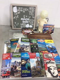 Letter Board Decor, Mr. P One Man Shy Table Lamp, Various Brochures/Postcards, and more