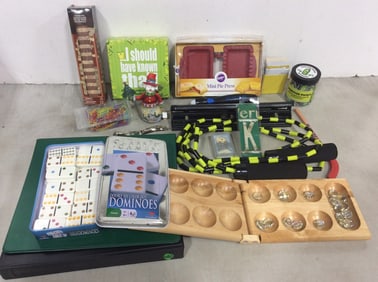 Various Games (Dominoes, Mancala, etc), Mini Pie Press, Beaded Jumprope, and more
