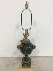 Vintage Green Marble/Bronze Lamp (29.5in Tall)