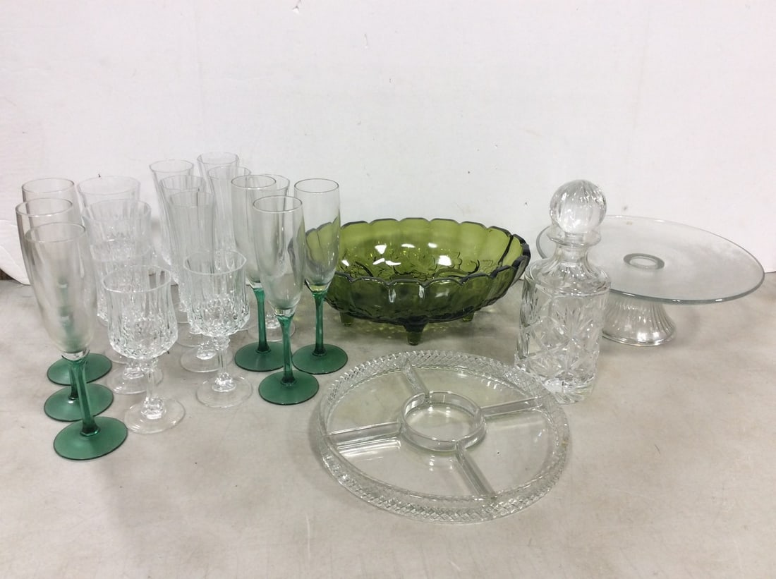 Various Glasses, Crystal Decanter, Platters, and more (Tallest - 8.5in) (1 of 1)