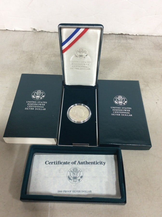US Eisenhower Centennial Silver Dollar with COA (1 of 1)