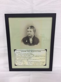 Framed Copy/print of a Wild West prostitution license(9.5in.x12in.)