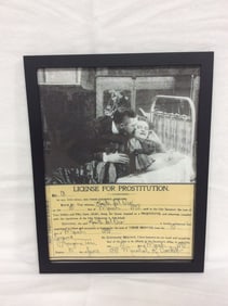 Framed Copy/print of a Wild West prostitution license(9.5in.x12in.)