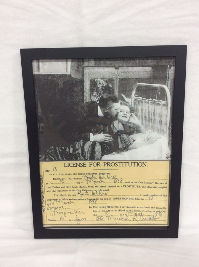 Framed Copy/print of a Wild West prostitution license(9.5in.x12in.) (1 of 1)