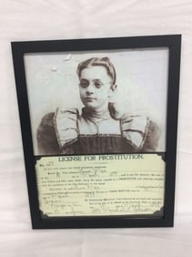 Framed Copy/print of a Wild West prostitution license(9.5in.x12in.)