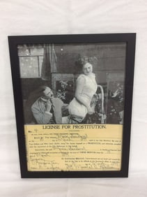 Framed Copy/print of a Wild West prostitution license(9.5in.x12in.)