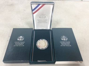 US Eisenhower Centennial Silver Dollar with COA