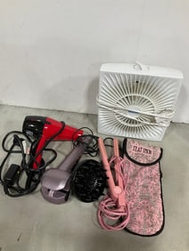 Holmes plug in fan and various hair appliances(flat iron, blow dryer, and more)