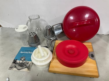 Glass pitcher, tortilla warmer, cake dish, and more