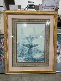 Framed 'Fountain and Ornamental Gates' Art Print (38inx48in)