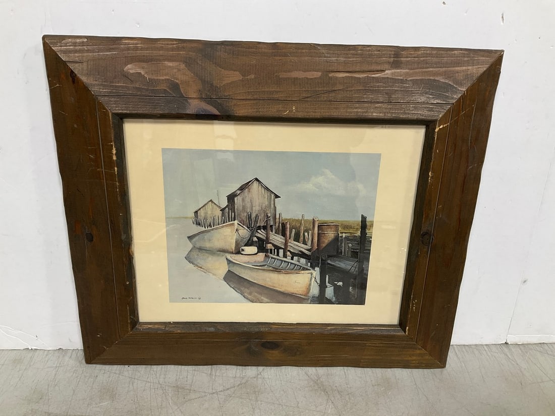 Framed Boat Art Print Signed by Jesse Moroles (17inx20in): Framed Boat Art Print Signed by Jesse Moroles (17inx20in)