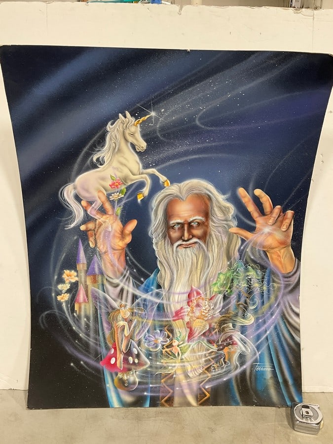 Signed Wizard Artwork on Board (25.5inx32.5in): Signed Wizard Artwork on Board (25.5inx32.5in)