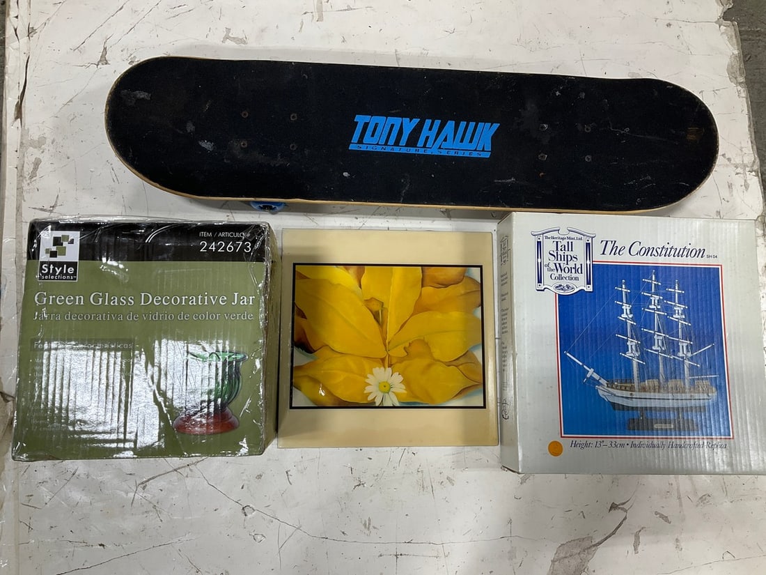 Green Glass Decorative Jar, Tony Hawk Skateboard (31in Long), Handcrafted Boat Replica, and more: Green Glass Decorative Jar, Tony Hawk Skateboard (31in Long), Handcrafted Boat Replica, and more