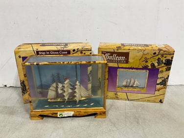 1994 Hand crafted sailing ships in glass cases