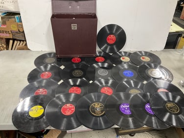 Vintage records and record case