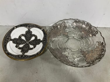 Ceramic Plate, and Glass Dish(3inx13in)