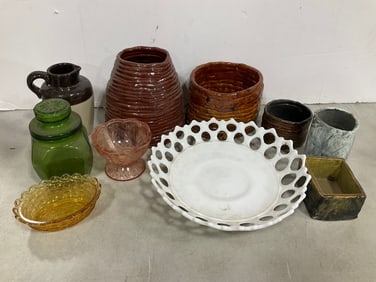 Various Pottery Vases, Stoneware Pitcher, and more (Tallest - 7.5in)