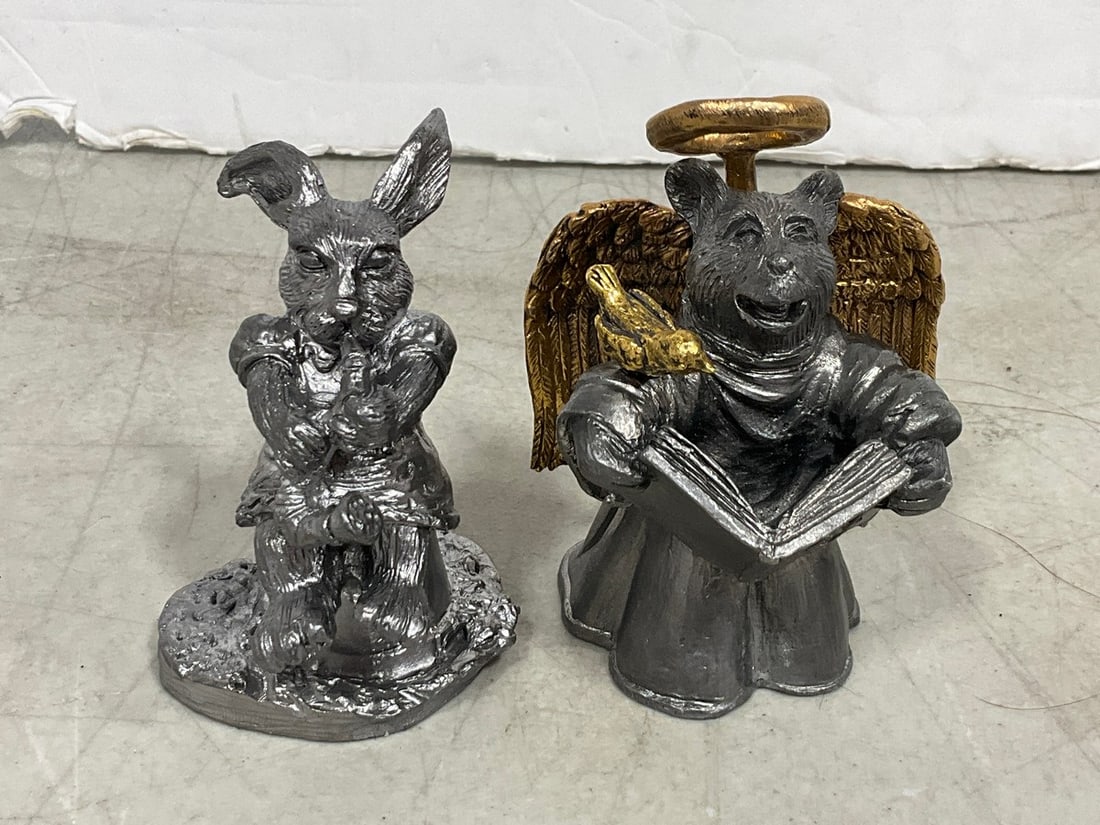 1996 Signed Ricker Pewter Figure, and Bunny Pewter Figure (Tallest - 4in): 1996 Signed Ricker Pewter Figure, and Bunny Pewter Figure (Tallest - 4in)