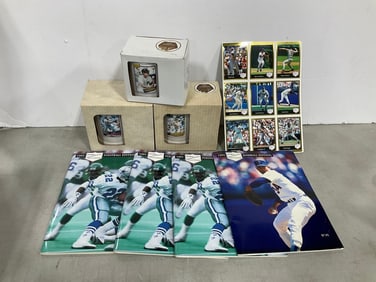 1991 Football/baseball educational workbooks, collectible mugs, and more