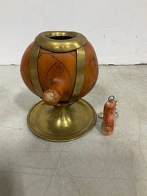 Vintage Chilean Mate Tea Coin Gourd Cup on Copper Stand (5in Tall), and Keychain