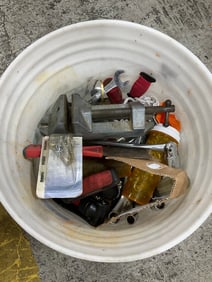 Bucket of tools/supplies(wrench, scraper, clamp, and more)