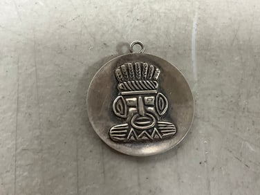 Vintage 900 sterling silver mexico mayan eztec god pendant
