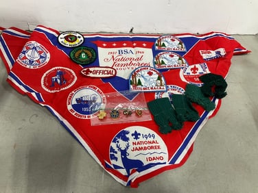 Vintage boy scout lot(pins, scarf, and more)