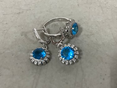 Sterling Silver Blue Sapphire Ring and Earring Set