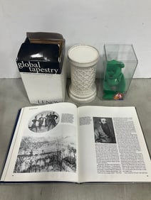 Lenox Stoneware Pillar Candle Holder (8in tall), Beanie Baby Bear, and Civil War Book