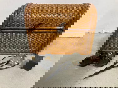 Decorative Wooden Box (8.5inx7inx11in), Vintage Binoculars, and more