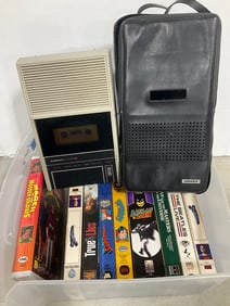 VHS tapes and Ampex Micro 9 cassette player/recorder