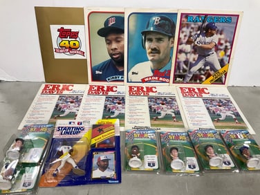 Baseball Folders, Eric Davis 2 Sided Posters (17inx26in), and Various Microstars Figures