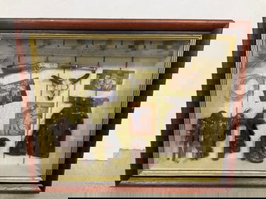 Vintage Cowboy Western Themed Shadow Box Display Featuring Miniature Items (2.5inx11.5inx13.5in)